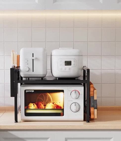 White Black Steel Kitchen Benchtop Extendable Storage Microwave Rack.